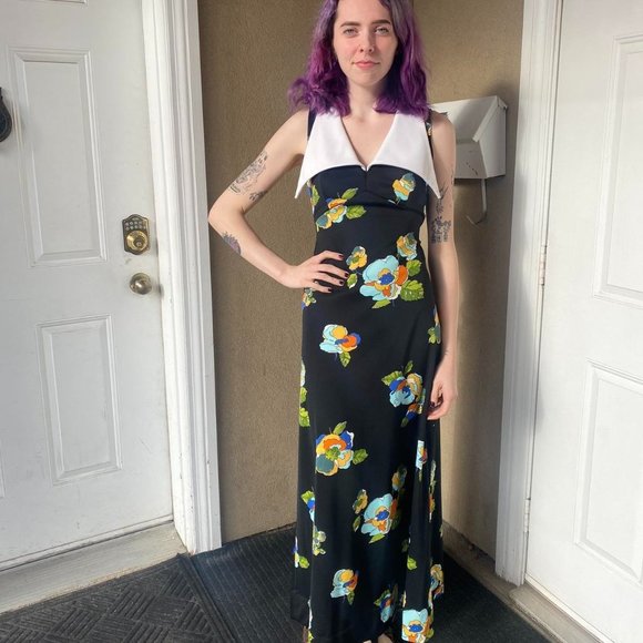 1970s Black Floral Maxi Dress - Picture 1 of 4